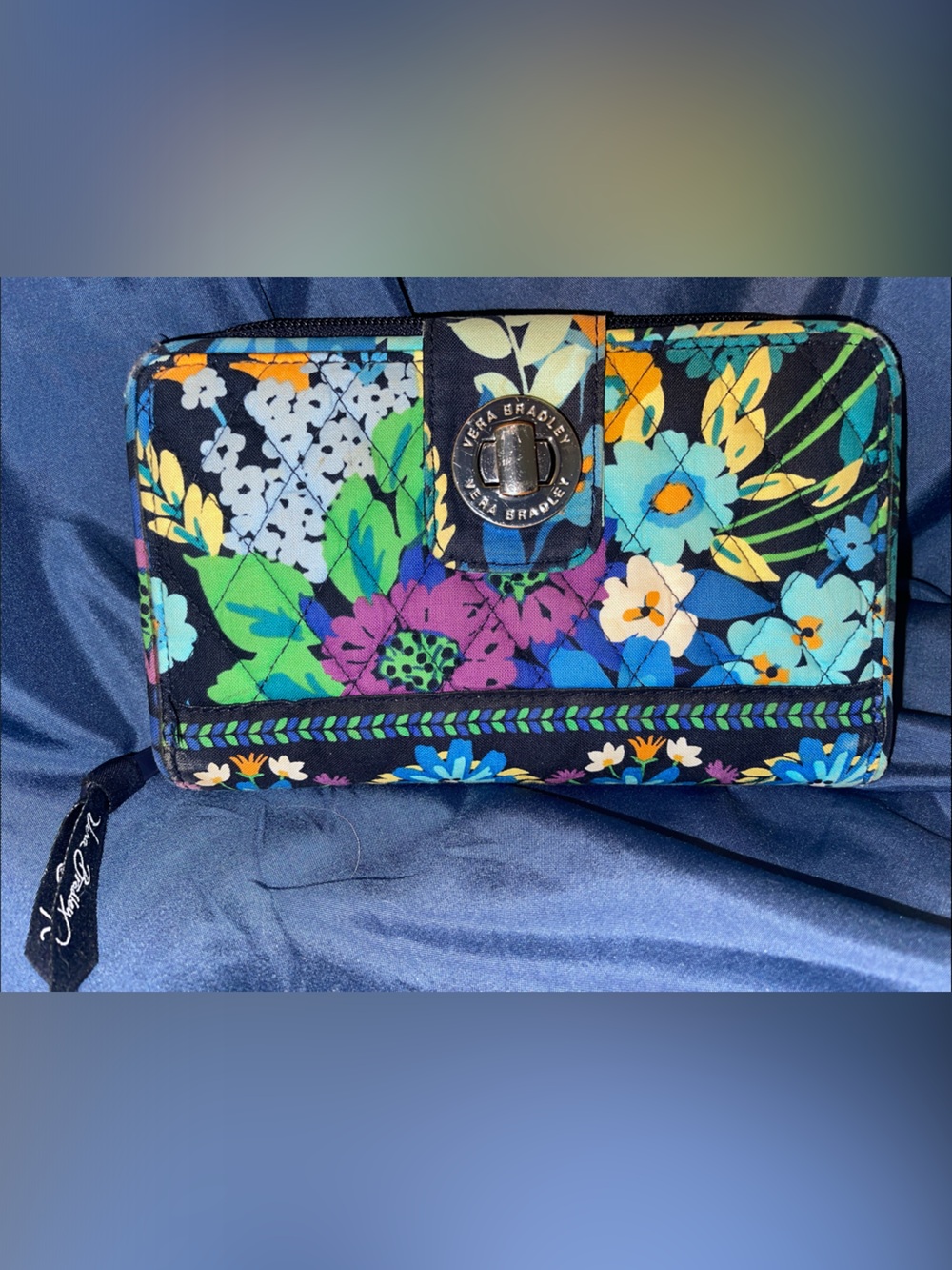Vera Bradley Black Quilted Floral Turn-Lock Wallet